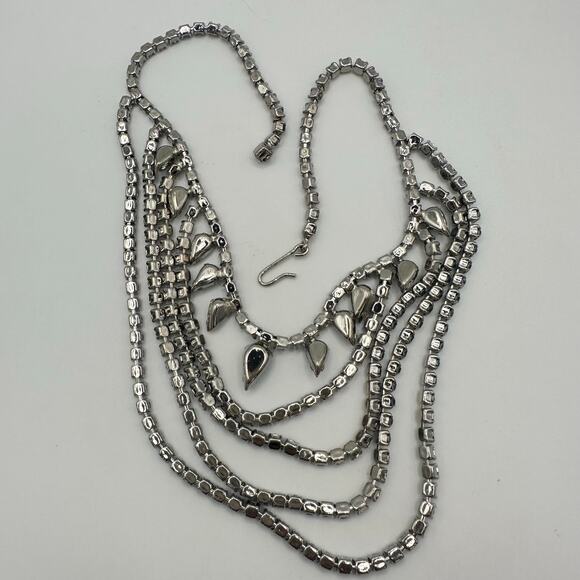 1940s 1950s vintage silver tone light blue glass rhinestones swag necklace - Picture 6 of 8